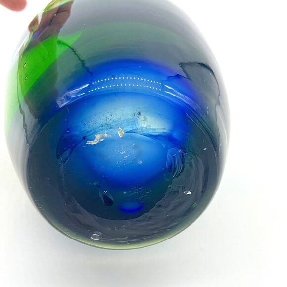 Vintage MCM Lava Lamp Style Vase Opal Green Cobalt Blue Bubbles Art Glass - Picture 6 of 6